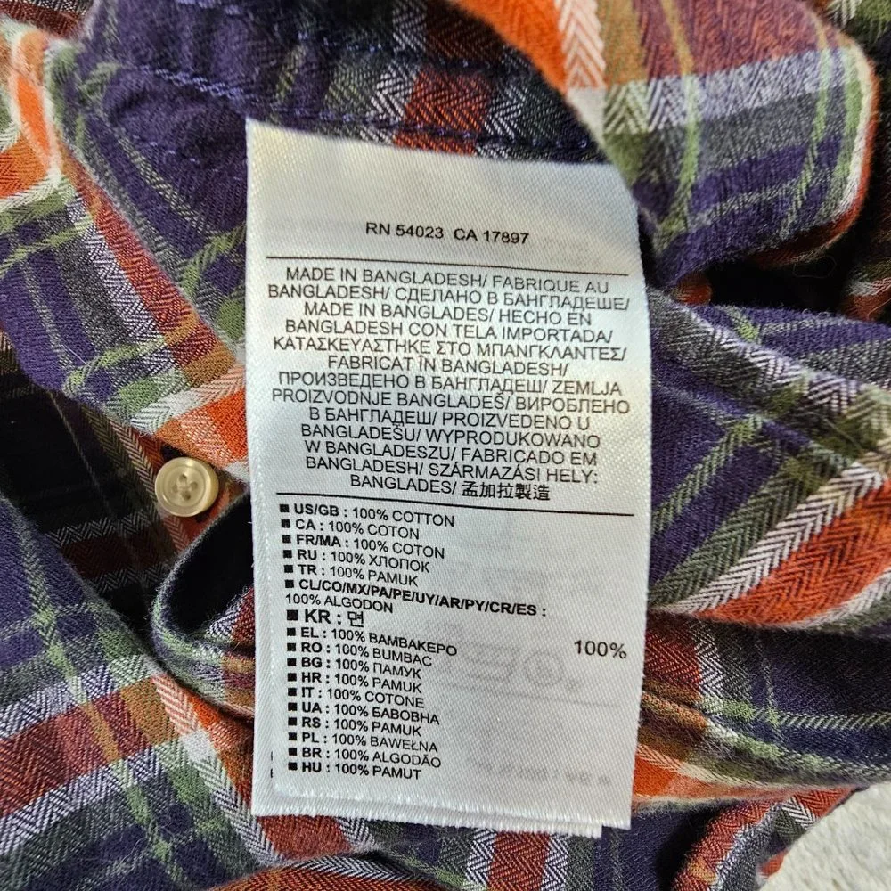 Banana Republic Flannel Shirt Men's Large Multicolor Plaid Soft Wash Long Sleeve
